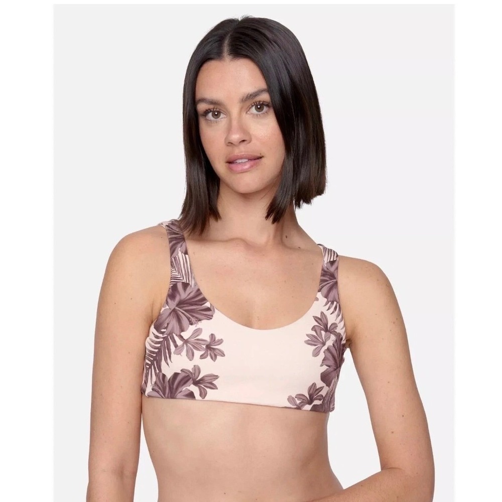 Hurley x Carissa Moore Womens Floral Scoop Neck Bikini Top Tan Brown Small NWT
